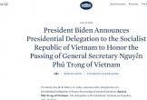 Tổng thống Mỹ cử phái đoàn sang Việt Nam viếng Tổng Bí thư Nguyễn Phú Trọng